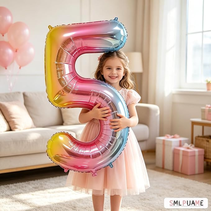 40 Inch Number Balloons 0-9 Rainbow Gradient Large 5 Balloons, Digital Balloons - Image 5