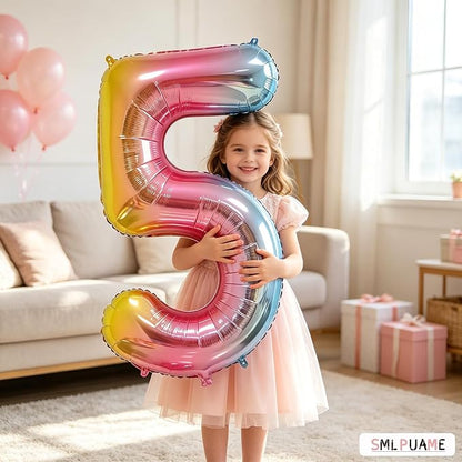 40 Inch Number Balloons 0-9 Rainbow Gradient Large 5 Balloons, Digital Balloons - Image 5