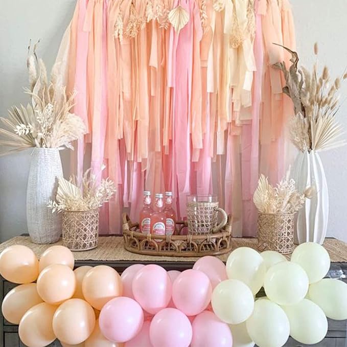 PartyWoo Pink Peach Light Hot Dark White Crepe Paper Streamers 6pcs 492 FT | - Image 4