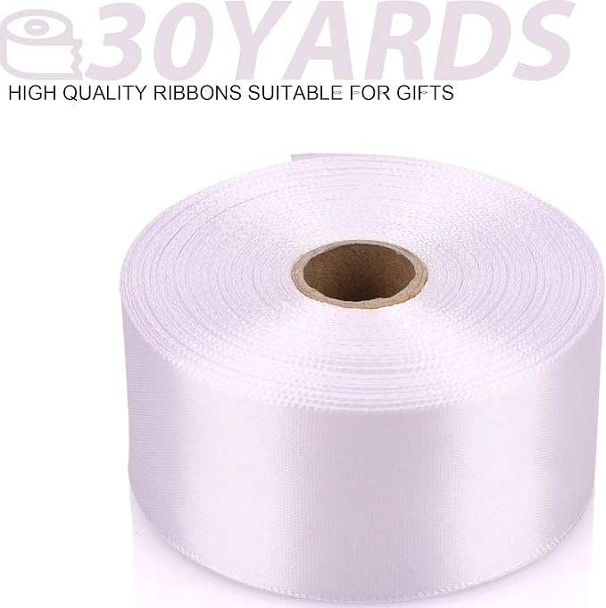 1-1/2 Inch 30 Yards White Solid Satin Ribbon - Image 2
