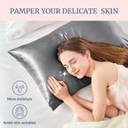 BEDELITE Satin Pillowcase for Hair and Skin, Super Soft and Cooling Similar to Silk Pillow Cases 2 Pack with Envelope Closure, Gift for Women Men(20"x40" King Size, Dark Grey)