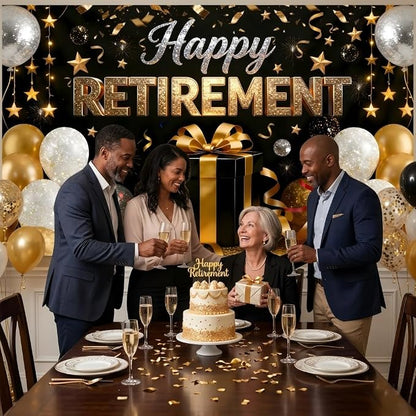 72x43 Inch Retirement Party Decorations Happy Retirement Backdrop | Large Black - Image 6