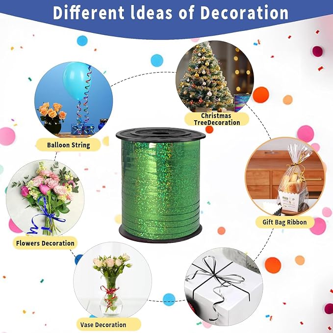 500 Yards Green PVC Glitter Curling Ribbon, 5mm Wide, 1524cm Long, Home Decor - Image 3