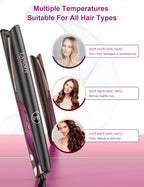 LANDOT 2-in-1 Hair Straightener & Curling Iron - Create Salon Waves, Curls & Straight Styles at Home | Floating Plates, Anti-Frizz & Tangle-Free | Dual Voltage, Temp 250-450°F for All Hair Types