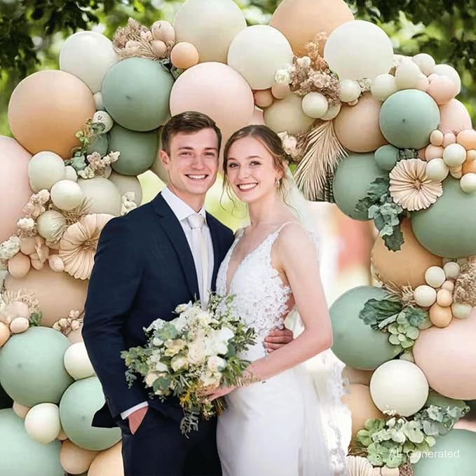 Dusty Green Pink Balloons Arch Kit, Party | Mist Fog Green Light Pink Nude Sand - Image 4