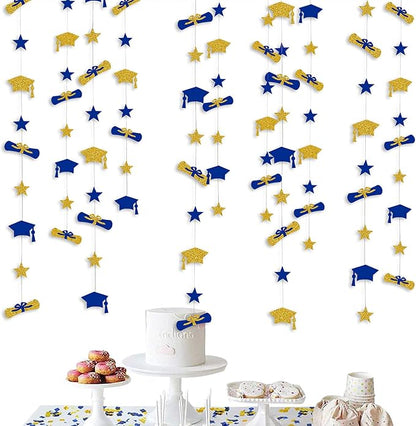 Pinkblume Navy Blue Gold Graduation Hat Diploma Star Garland Banner Bunting by pinkblume