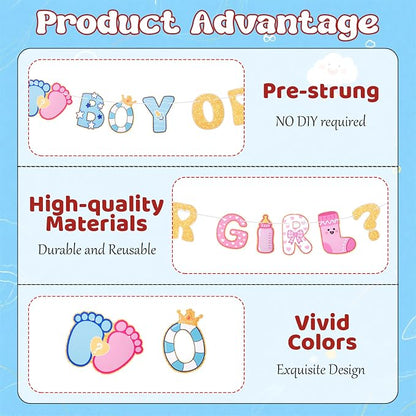 Boy or Girl Banner Baby Gender Reveal Decorations, Pre-Strung Cute Boy or Girl - Image 3