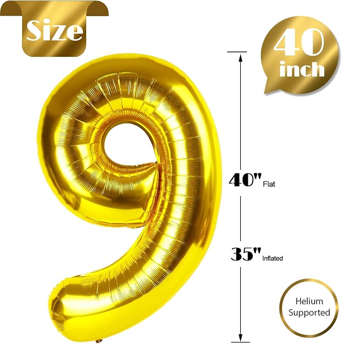 Gold Number 9 Balloon 40 Inch - Image 5