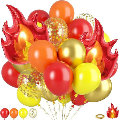 Fire Truck Balloons, 12inch Red Orange Yellow Balloons, Metallic Gold Confetti by Paready