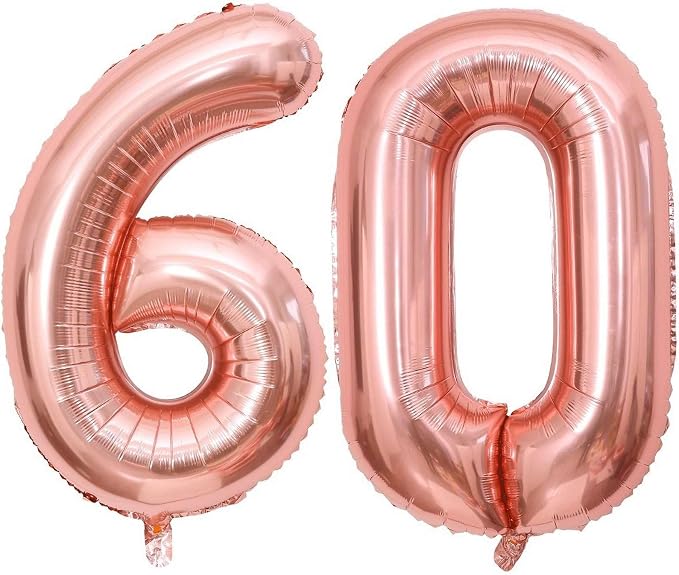 Rose Gold 60 Number Balloons, 40 Inch Giant Number 60 Balloons Foil Mylar by Lovoir