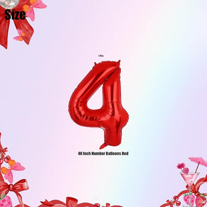 40 Inch 4 Red Number Balloons Mylar Foil Balloons 4th Birthday Party Decor | - Image 2