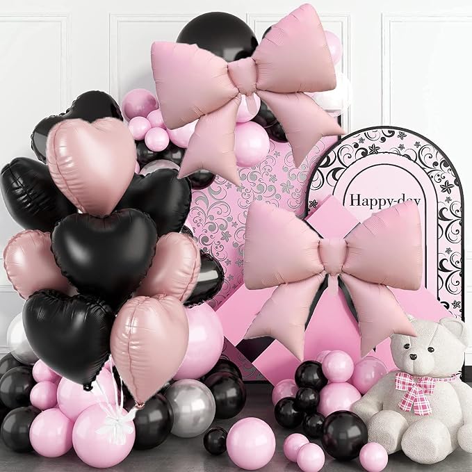 Pink Black Bow Balloon Set​ - Image 7