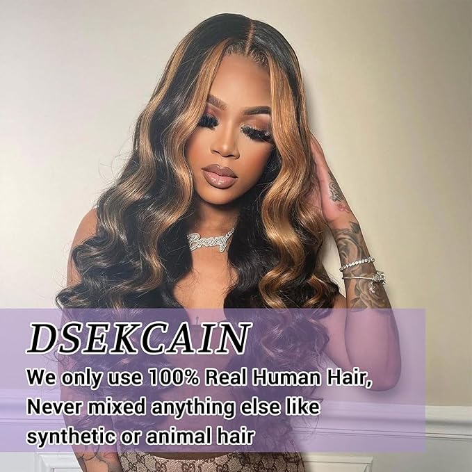P1B/30 2x6 HD Lace Closure Body Wave Human Hair Highlight Brown Black Color Transparent Lace Closure 2x6 Long Deep Middle Part 100% Raw Virgin Human Hair 20 Inch 150% Density