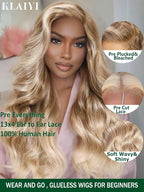 KLAIYI Ombre Ash Blonde Loose Body Wave Pre Everything Glueless 13x4 Lace Front Wigs Human Hair Balayage Precut Pre Plucked Bleached Bye Bye Knots 30S Ready to Wear and Go Wig Beginner Friendly 26Inch