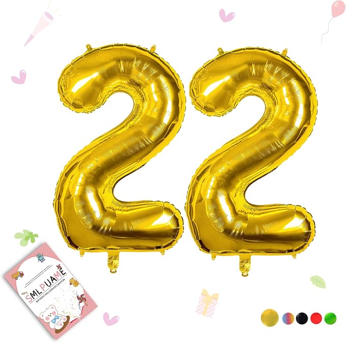 40 Inch Gold 22 Balloons Number, 22nd Birthday Party Decorations | Large Self by Smlpuame