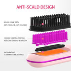 Cordless Hair Straightener Brush for Travel, 200 Million Negative Ionic Portable Hair Straightener Comb for Women with LED Display & 3 Temps, 30s Fast Heating USB Charging Smooth Frizz(Pink
