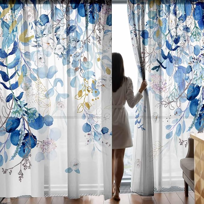 Blue Botanical Curtains 96 Inches Long - Image 4