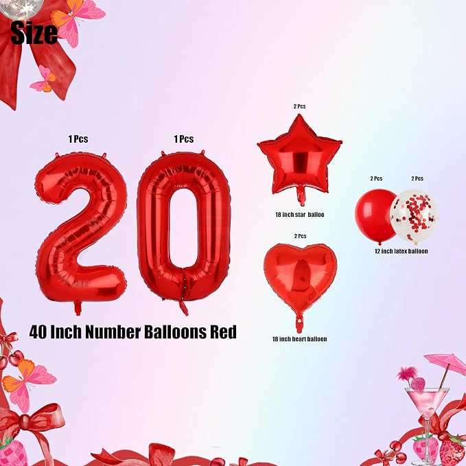 40 Inch Red Number Balloons 20 Mylar Foil 20th Birthday Party Decor 10 Pcs | - Image 2
