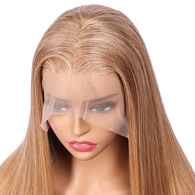 Honey Blonde Straight 13x4 Lace Front Human Hair Wigs with Baby Hair Pre Plucked Brazilian Virgin Hair Transparent HD Lace Frontal Wig for Black Women 180% Density 20 Inch