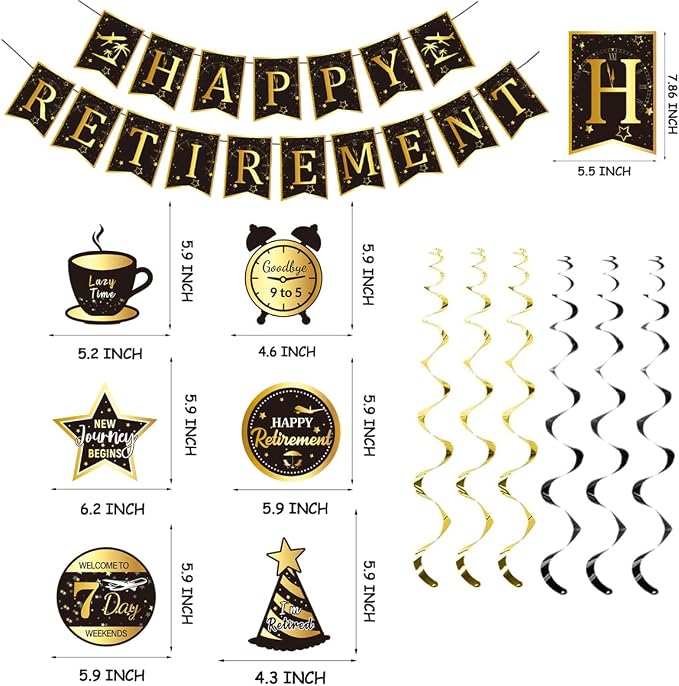 Happy Retirement Party Decorations Men Women, Happy Banner, Hanging Swirls - Image 2