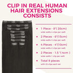 Lashey Clip in Hair Extensions, Straight 9pcs 150g Natural Black, 24 Inch Real Human Hair Thick Hair Extensions Clip ins for Black Women