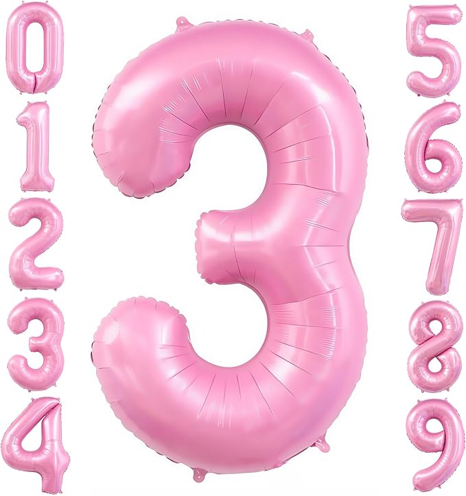Pastel Pink 3 Balloon, Light Pink 3 Balloons Number, 40 Inch Helium Foil Mylar by BBPOOL