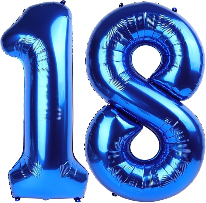 18 Balloon - Metallic Blue Birthday Number Balloons, 40 Inch Decorations | by ALPHADELTAPI