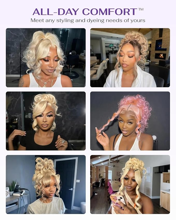 Hidden Strap Body Wave 360 613 Lace Front Wig Human Hair Glueless Wigs Human hair Pre Plucked Pre Bleached 180% Density Blonde Wig With Drawstring HD Full Lace Human Hair Wigs 32Inch