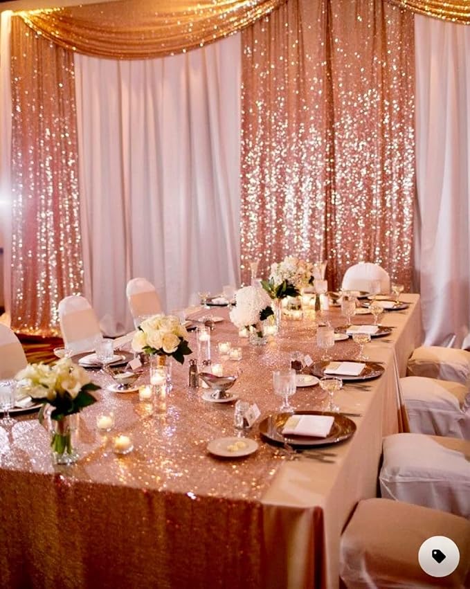2ft x 8ft Rose Gold Sequin Backdrop Curtains Photography 2 Panels - Image 5