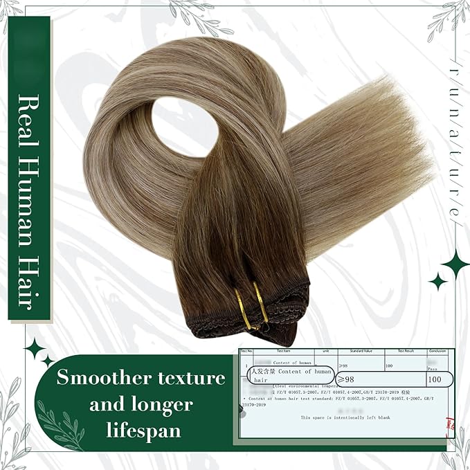 RUNATURE Clip in Hair Extensions Human Hair Balayage Clip in Human Hair Extensions for Women Soft Remy Natural Hair Straight 16 Inch 50g 3pcs #3/8/22 Walnut Brown to Blonde Balayage
