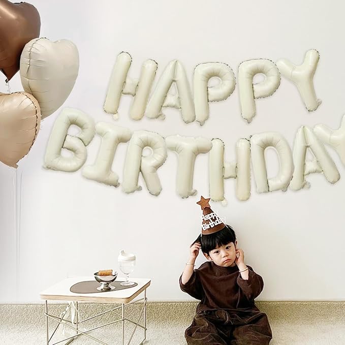Cream White Happy Birthday Balloon Banner 16 Inch Mylar Foil Letters - Image 3