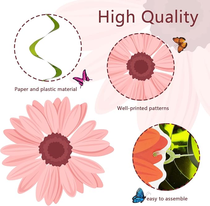 48 Pieces Spring Sun Flowers Butterfly Hanging Swirl Decorations Spirals - Image 3