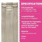 Lashey Seamless Clip in Hair Extensions Human Hair 4pcs 48g Grey Straight Hair Extensions Clip ins for Black Women 20 Inch Long