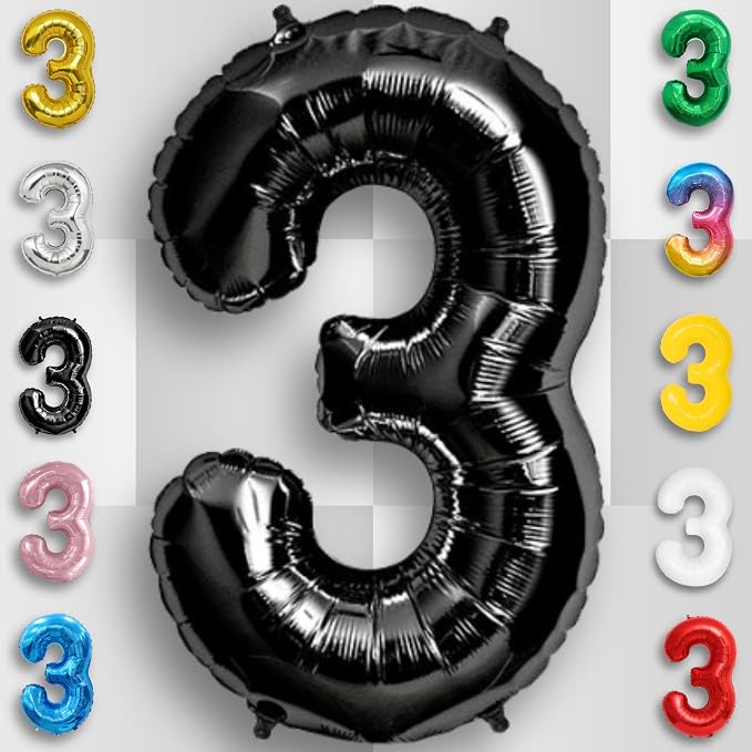 Black Number Balloon 3 Mylar Foil Balloons 16 inch Small - Image 5