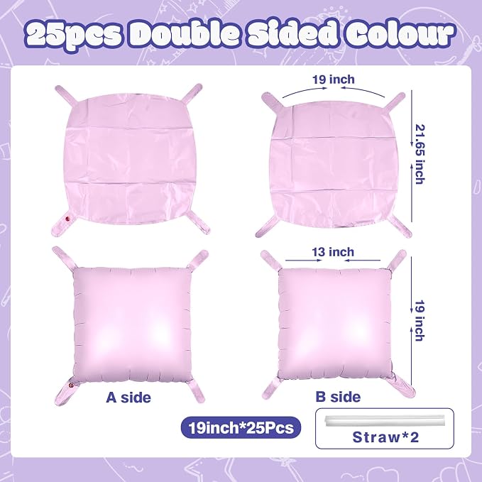 NISOCY 25PCS Matte Pastel Purple Square Foil Balloons Wall Backdrop | Double - Image 2
