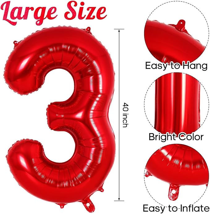 Red Number 30 Balloons, 40 Inch Big Large Foil Number Balloons, Jumbo Giant - Image 2