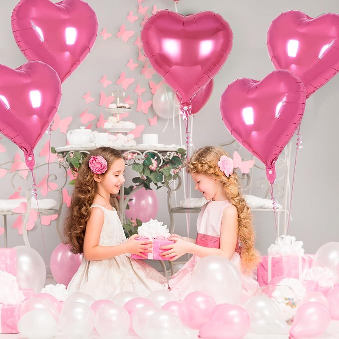 12 Pcs Deep Pink Heart Balloons, 18 Inch Heart Foil Balloons Love Balloon - Image 3