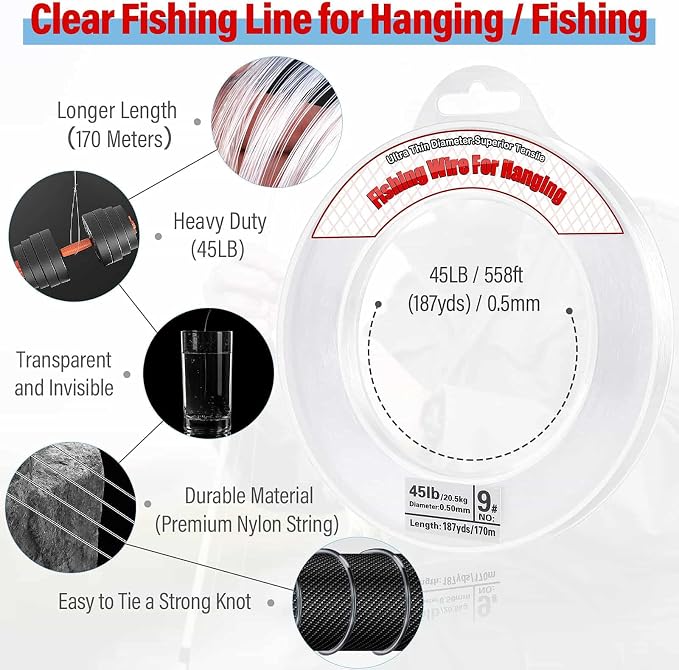 Clear Fishing Wire, Acejoz 656FT Fishing Line Clear Invisible Hanging Wire - Image 5