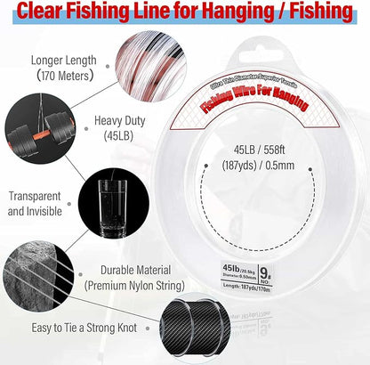 Clear Fishing Wire, Acejoz 656FT Fishing Line Clear Invisible Hanging Wire - Image 5