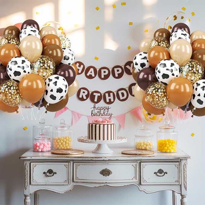Brown Cow Balloons, 12 Inch Dark Brown Coffee Nude Tan Neutral Gold Confetti - Image 7