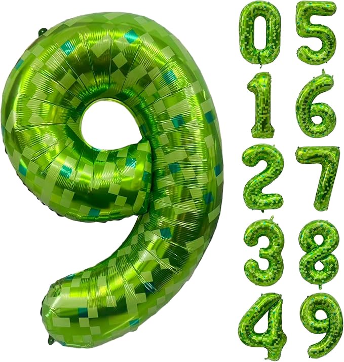 Green Number Balloons, Gaint Green Pixel Number 9 Balloon 40 Inch Dark green 9 by Yeodong