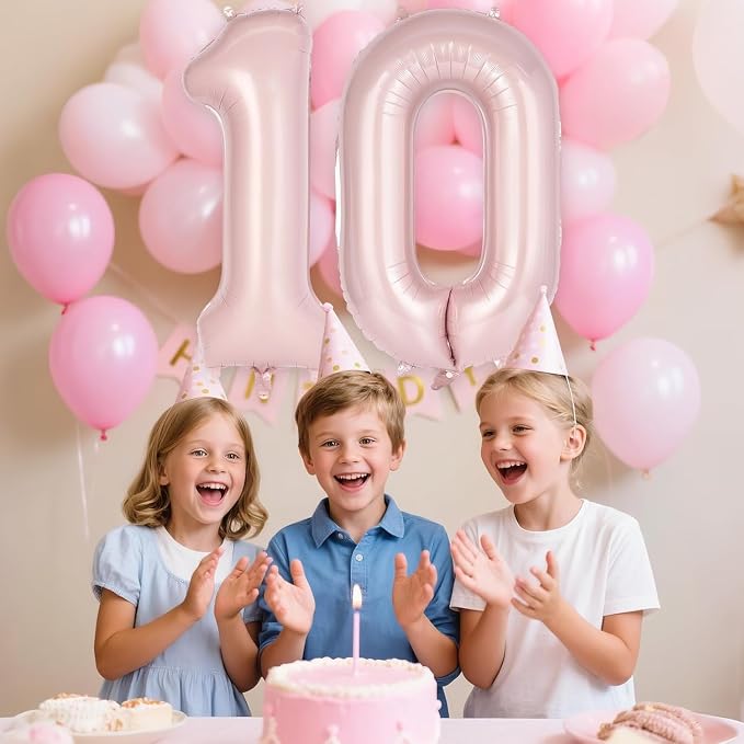 Light Pink Number 10 Balloon, 40 Inch Giant Mylar Number Balloons, Large Foil - Image 4