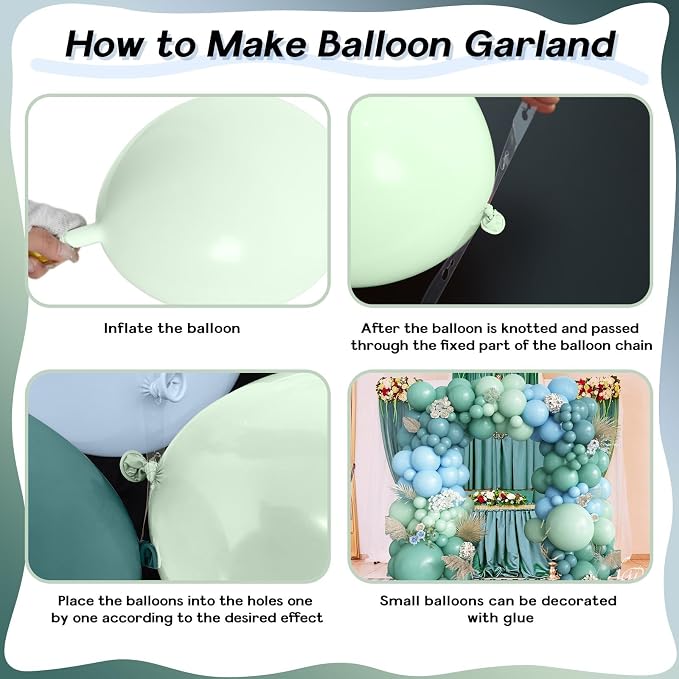 Dusty Slate Blue and Green Garland Balloon Arch Kit - Image 9