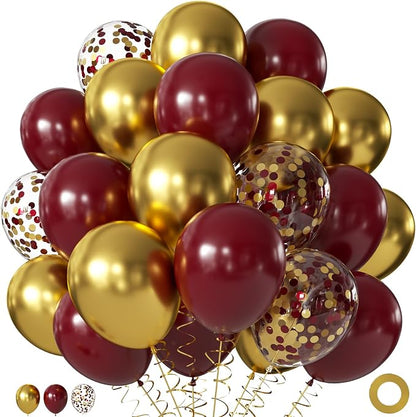 Burgundy and Gold Balloons for for Graduation Birthday Party Decorations | by JOYFLOAT
