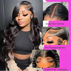 Body Wave Lace Front Wigs Human Hair Pre Plucked 200 Density Glueless 13x6 HD Transparent Lace Frontal Wigs Body Wave Wigs for Women Natural Hairline 18 Inch Human Hair Wig Natural Black