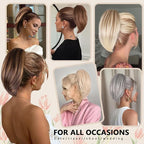 Clip on Ponytails for Women - 10 Inch Short Ponytail Extension, Straight Pony Tails Hair Extensions, Synthetic Hair Extensions Ponytail, Clip in Ponytail (Color: Ash Blonde with White Highlights)