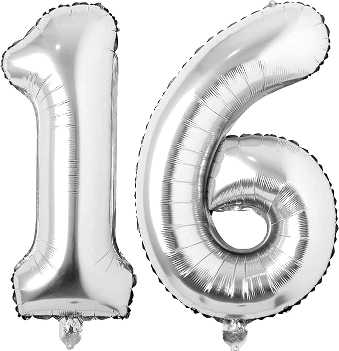 Silver 16 Number Balloons Big Giant Jumbo Large Number 16 Foil Mylar Balloons by COLORFULELVES
