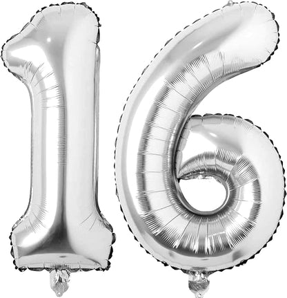 Silver 16 Number Balloons Big Giant Jumbo Large Number 16 Foil Mylar Balloons by COLORFULELVES