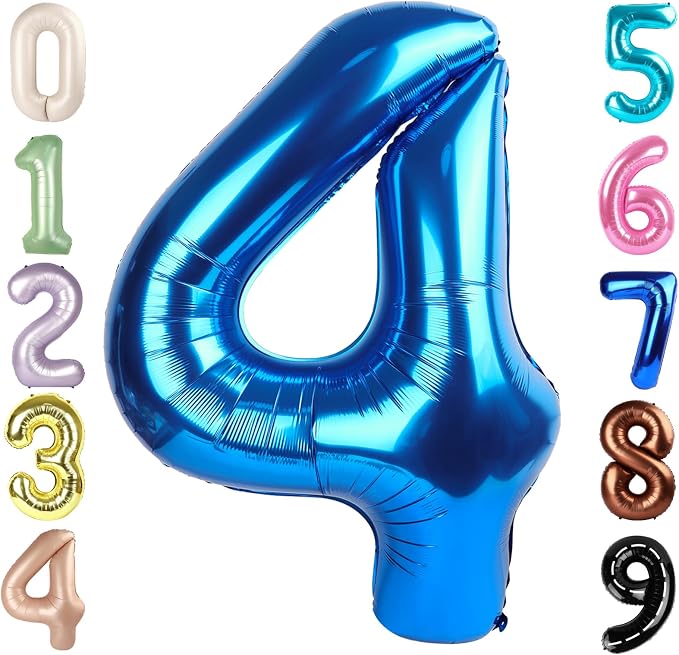 4 Balloon Numbers Birthday Decorations, 40In Dark Blue Balloons by Mluchee