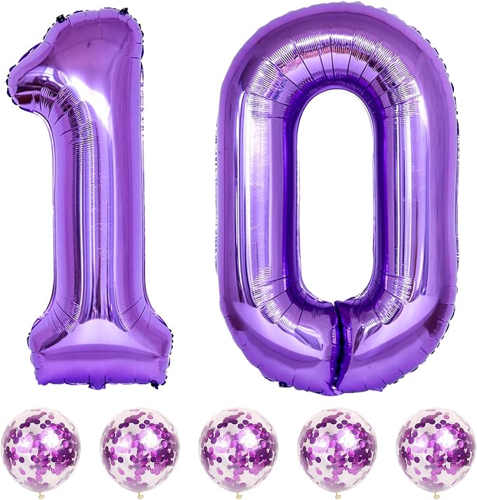 Large 10 Balloon Number Purple, 40 Inch Helium Foil Number 1 & 0 Balloons Self by Lingqiang